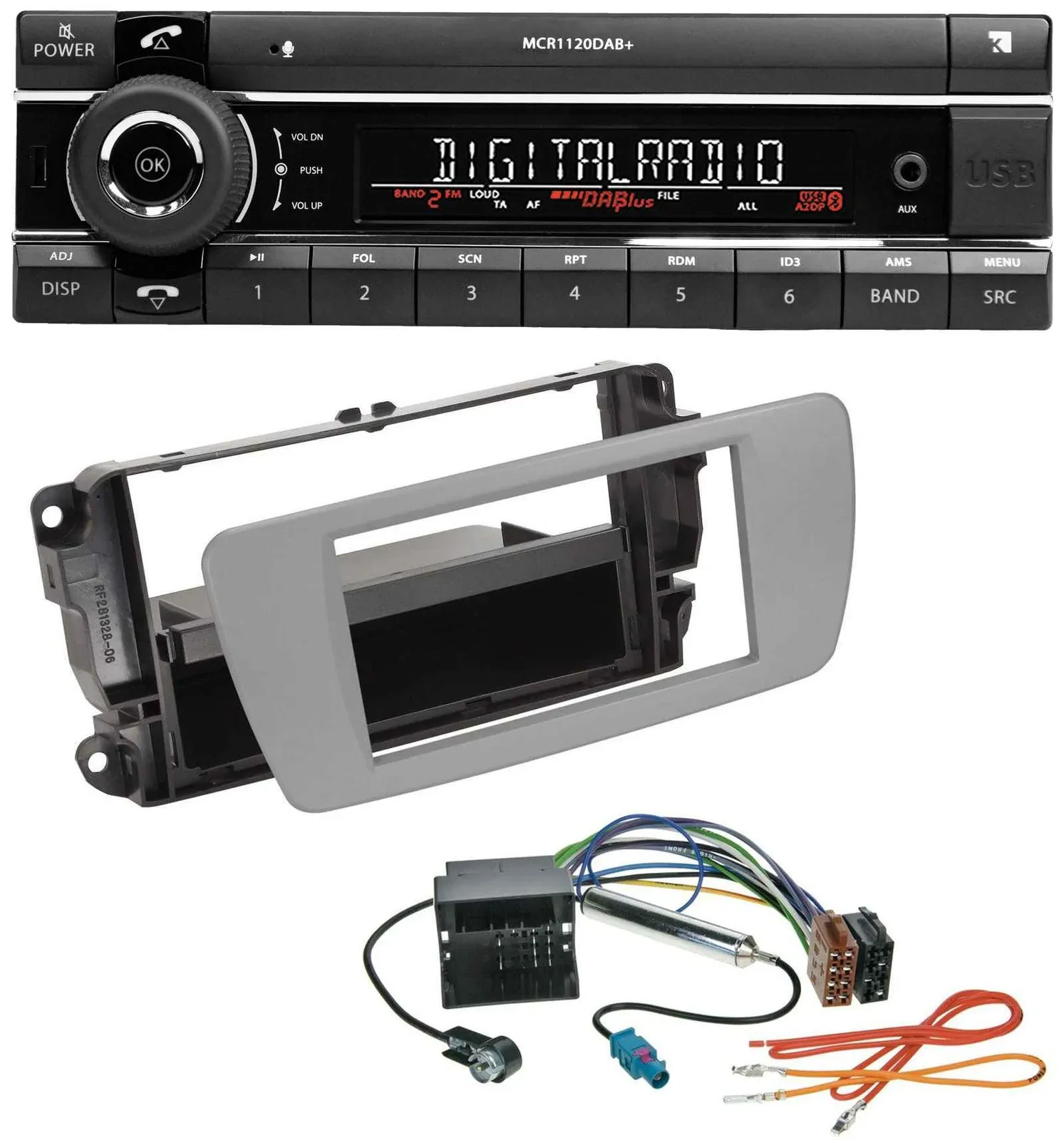 Kienzle Bluetooth MP3 USB DAB Autoradio für Seat Ibiza (ab 08) - dublingrau