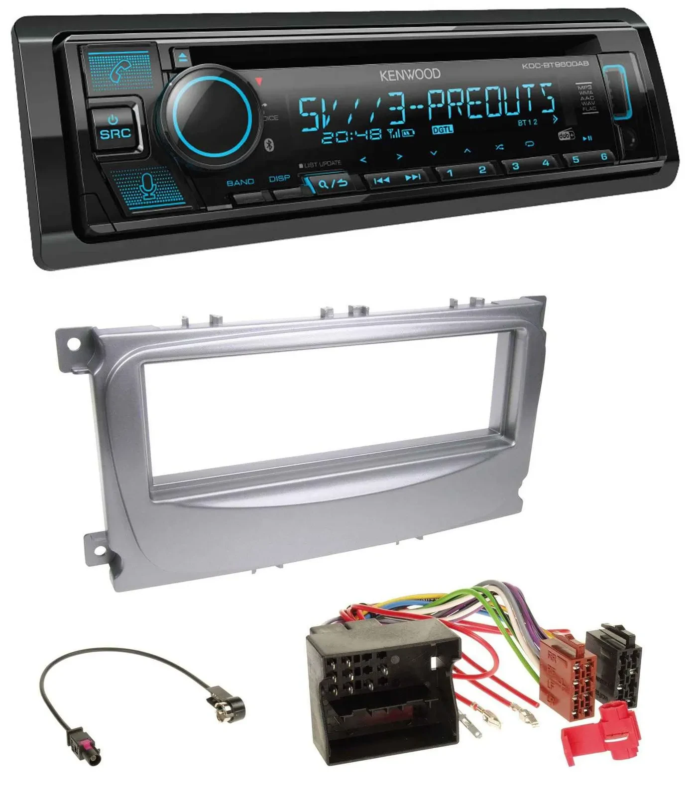 Kenwood Bluetooth USB CD MP3 DAB Autoradio für Ford S-Max Mondeo 07-14 silber