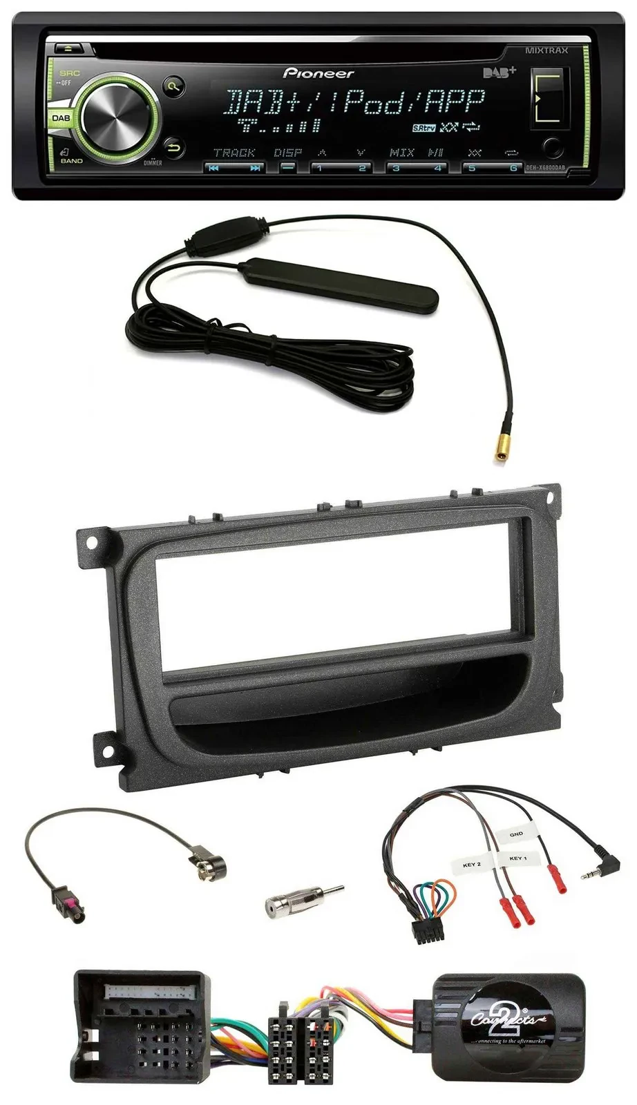 Автомагнитола для Ford Mondeo/S-Max (2007–2014) Pioneer MP3, USB, CD, DAB, совместима с кнопками на руле, черный