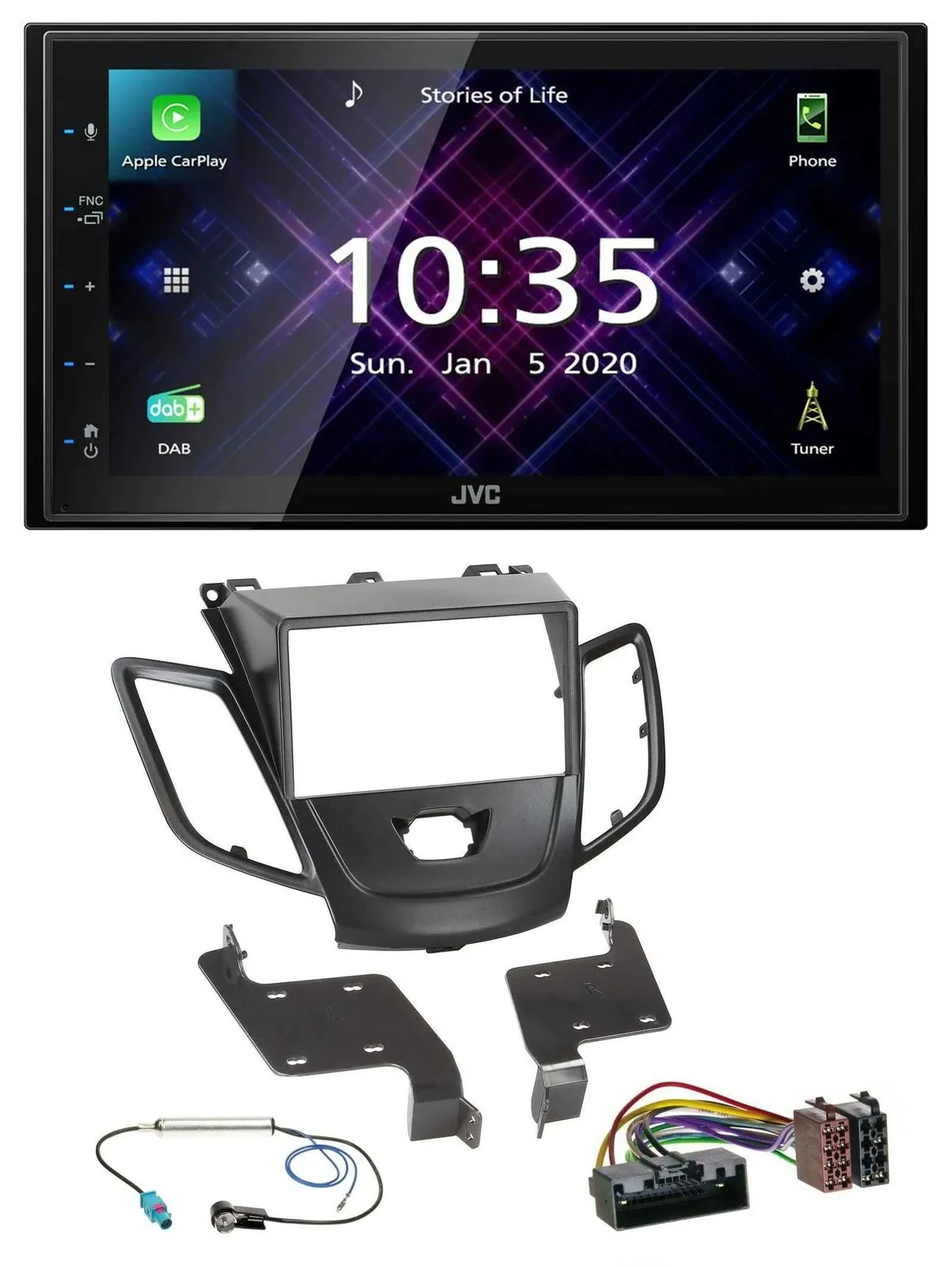 JVC DAB 2DIN MP3 Bluetooth USB Autoradio für Ford Fiesta 10-17 schwarz