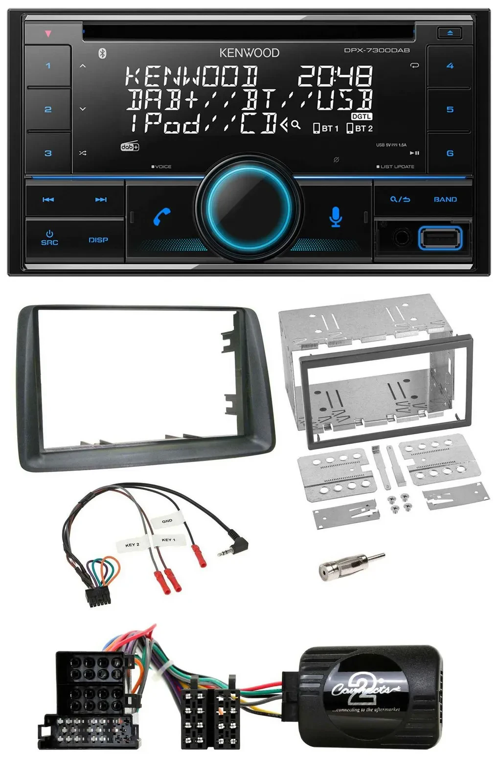 Kenwood CD 2DIN DAB USB Lenkrad Bluetooth Autoradio für Fiat Panda 2004-2007 gra