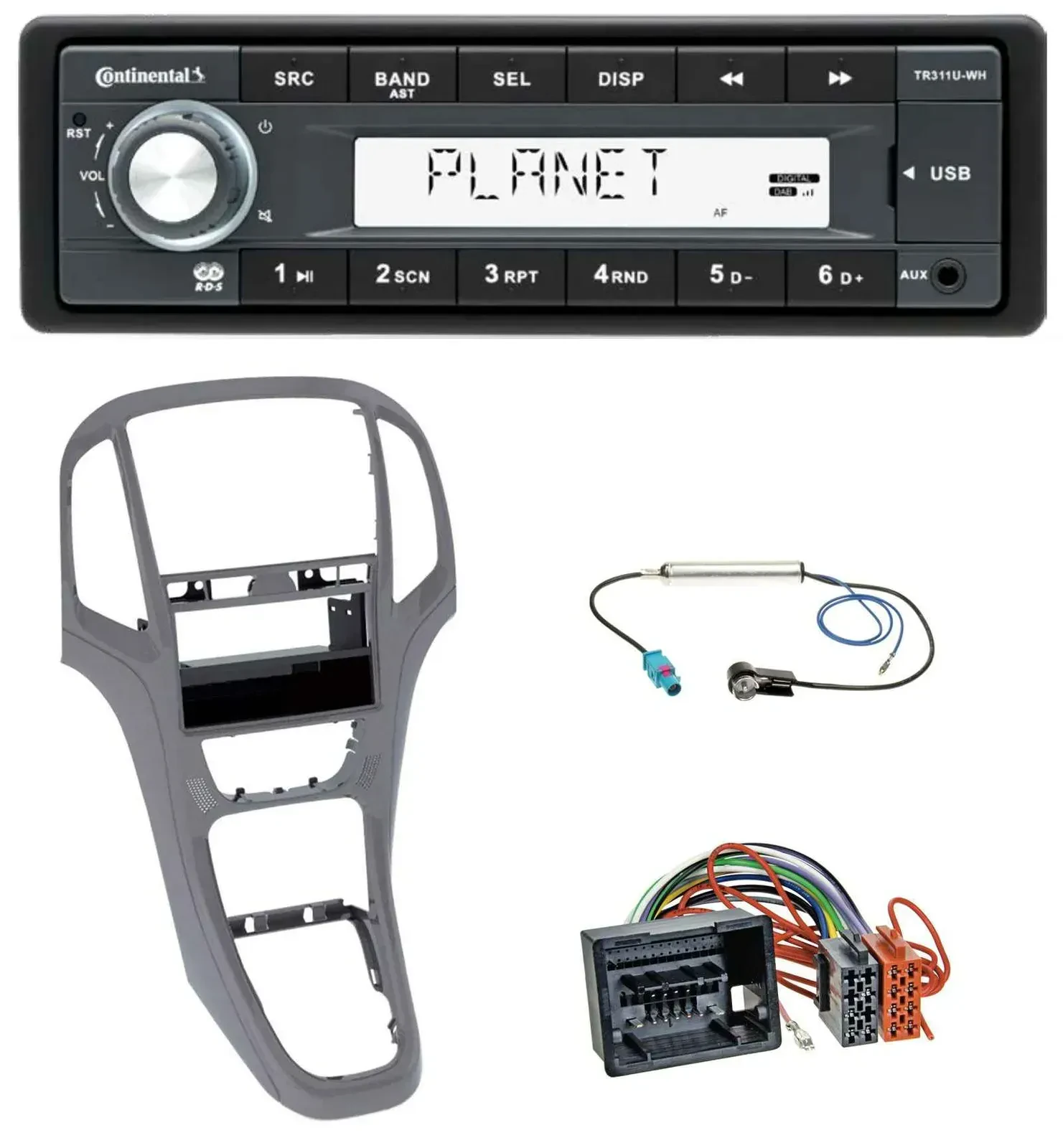 Continental USB MP3 AUX 1DIN Autoradio für Opel Astra J ab 2009 Titan grau