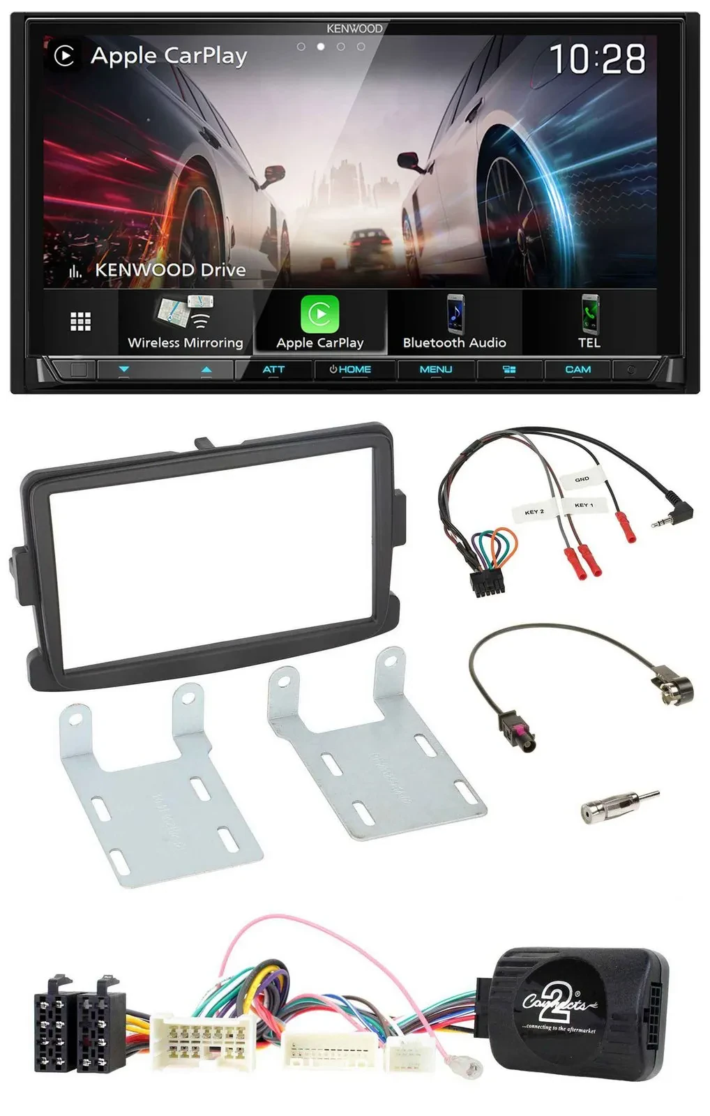 Kenwood Lenkrad 2DIN USB DAB Bluetooth Autoradio für Dacia Sandero ab 2013 schwa