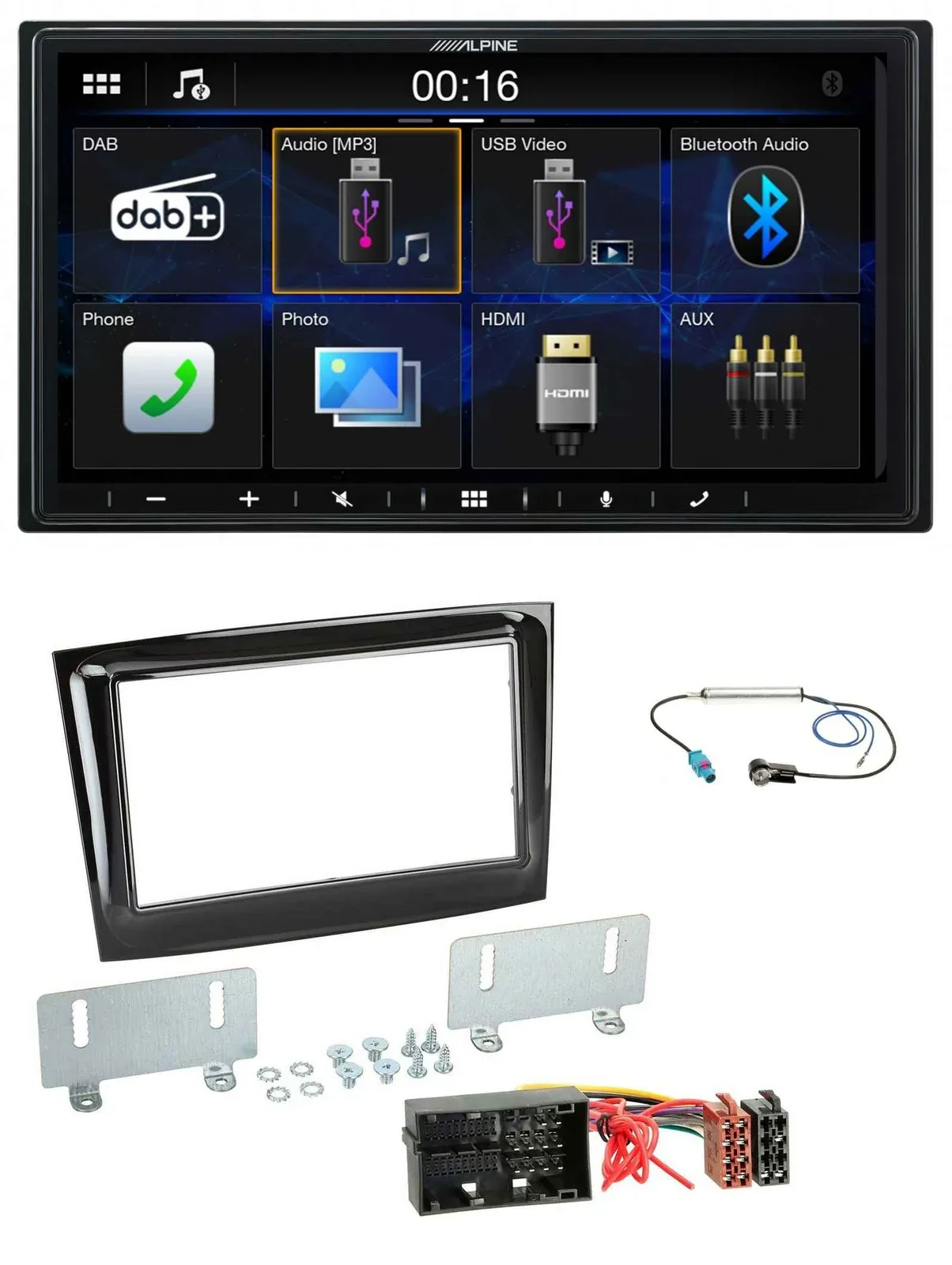 Alpine Bluetooth 2DIN MP3 DAB USB Autoradio für Fiat Doblo ab 2015 piano schwarz
