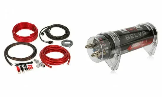 Конденсатор для автоусилителя Belva BB2D + BAK42BK 2 F, с красным цифровым вольтметром и комплектом проводов 4 AWG (набор)