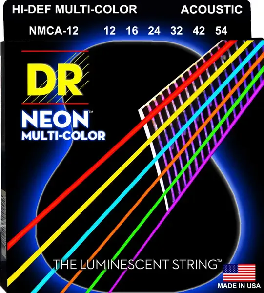 Струны для акустической гитары DR Strings NMCA-12 Neon Multi-Color 12-54 (люминисцентные)