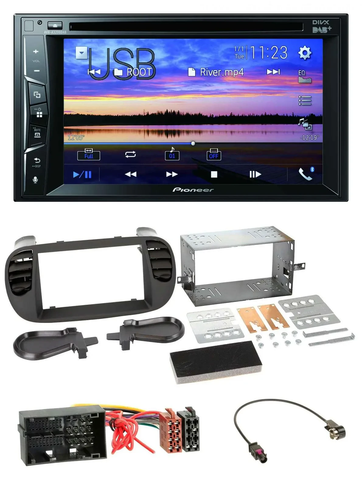 Pioneer Bluetooth 2DIN USB DVD DAB MP3 Autoradio für Fiat 500 ab 12 soft touch