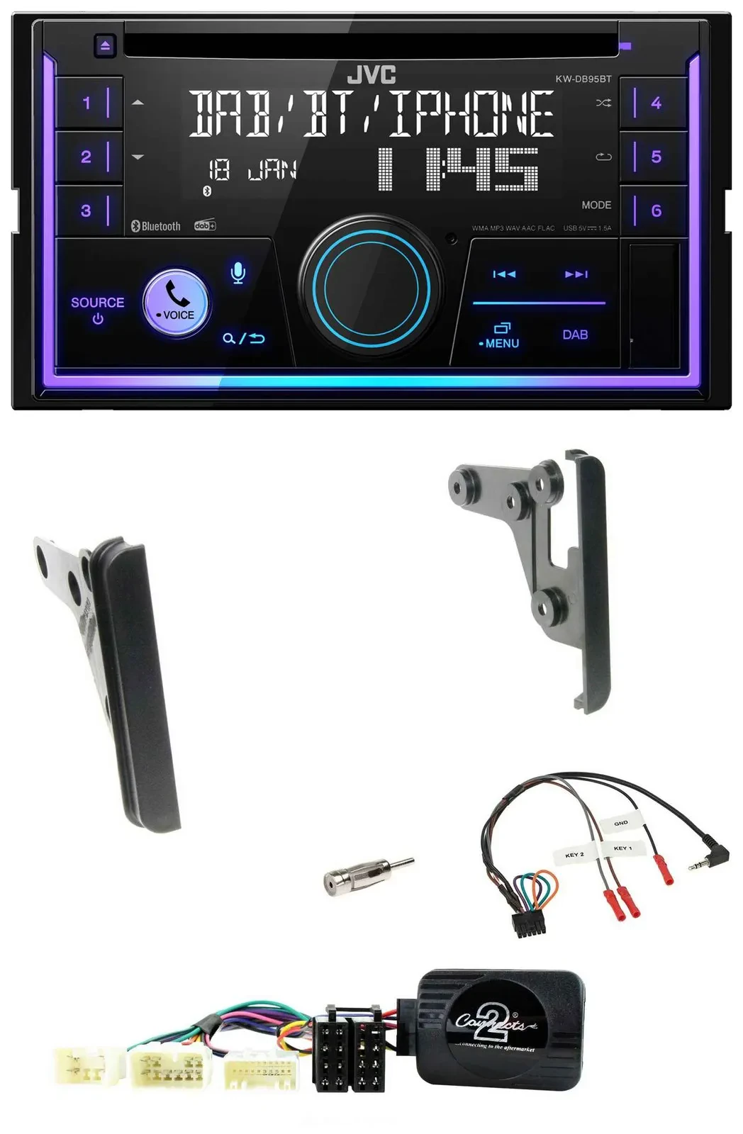 JVC Lenkrad USB 2DIN DAB Bluetooth CD Autoradio für Toyota RAV 4 2001-2005