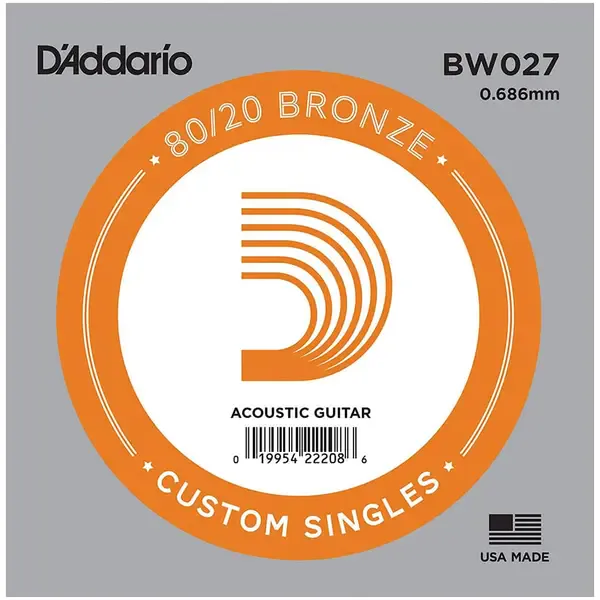 Струна одиночная D'Addario BW027 Bronze 80/20 027