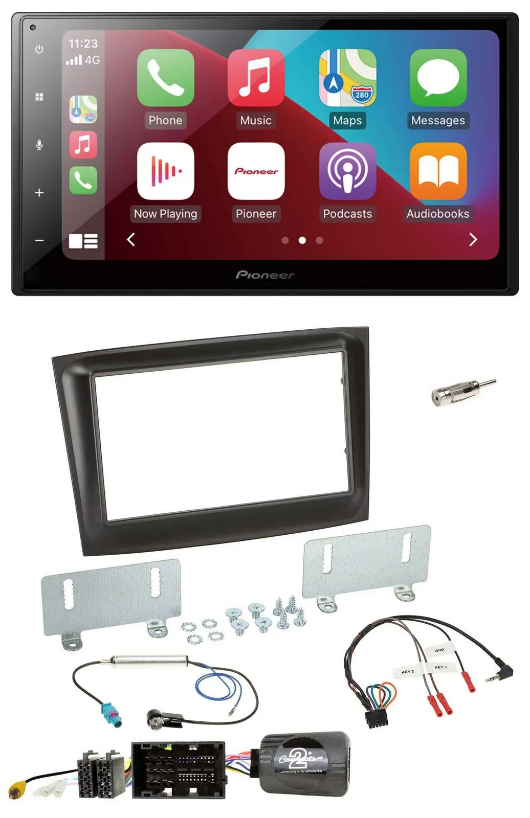 Автомагнитола для Fiat Doblo Pioneer 2DIN, DAB, Bluetooth, USB, черная