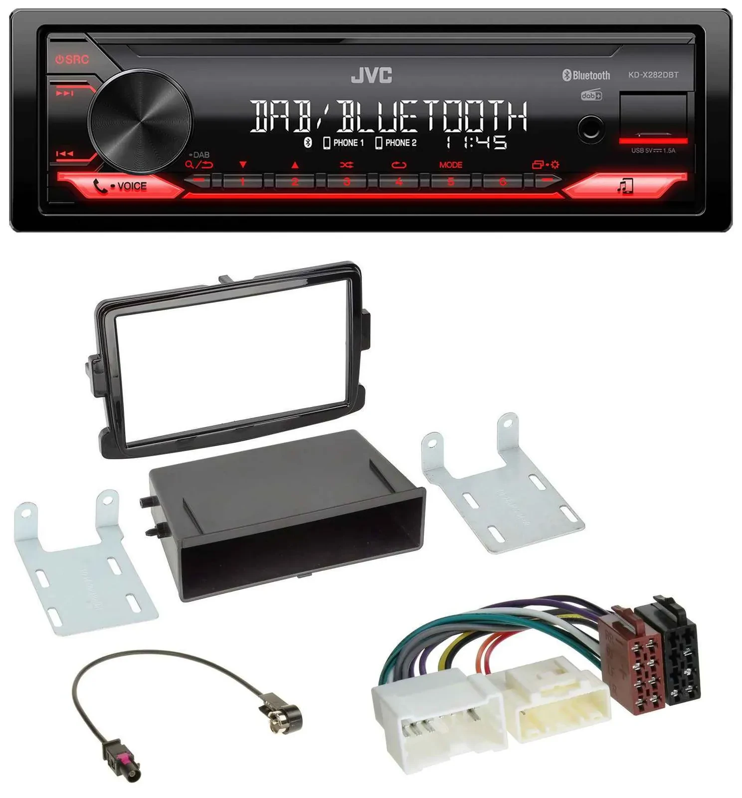 JVC Bluetooth USB DAB MP3 Autoradio für Dacia Dokker, Duster, Logan
