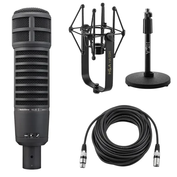 Electro-Voice RE20 Variable-D Dynamic Cardioid Microphone, Black, Bundle with Mi