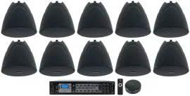 Rockville RCS350-6 Commercial Amp+Wifi Receiver+10) Black 5.25" Pendant Speakers