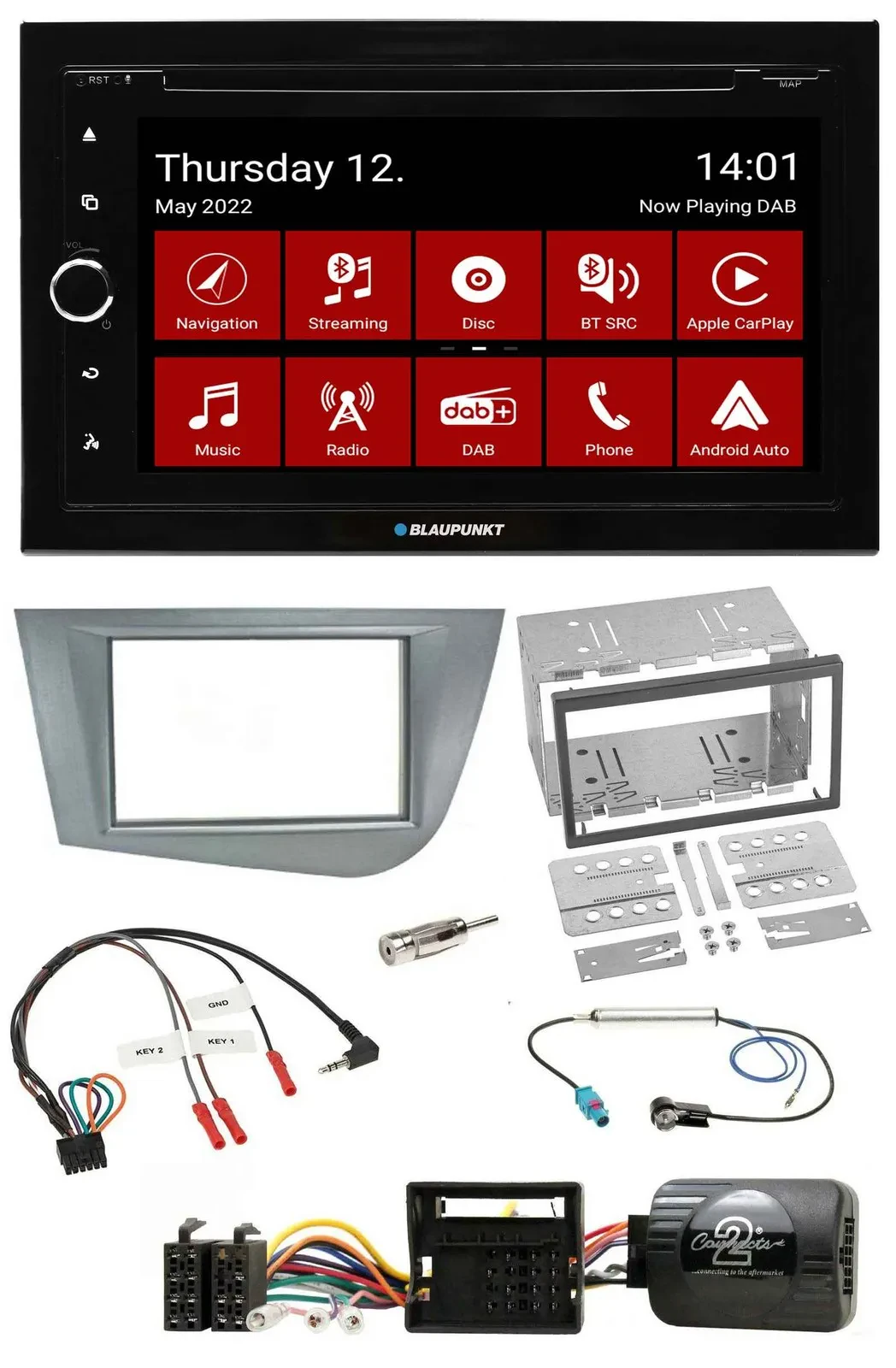 Blaupunkt 2DIN Lenkrad Bluetooth USB TMC DAB Navigation für Seat Leon 2005-2012