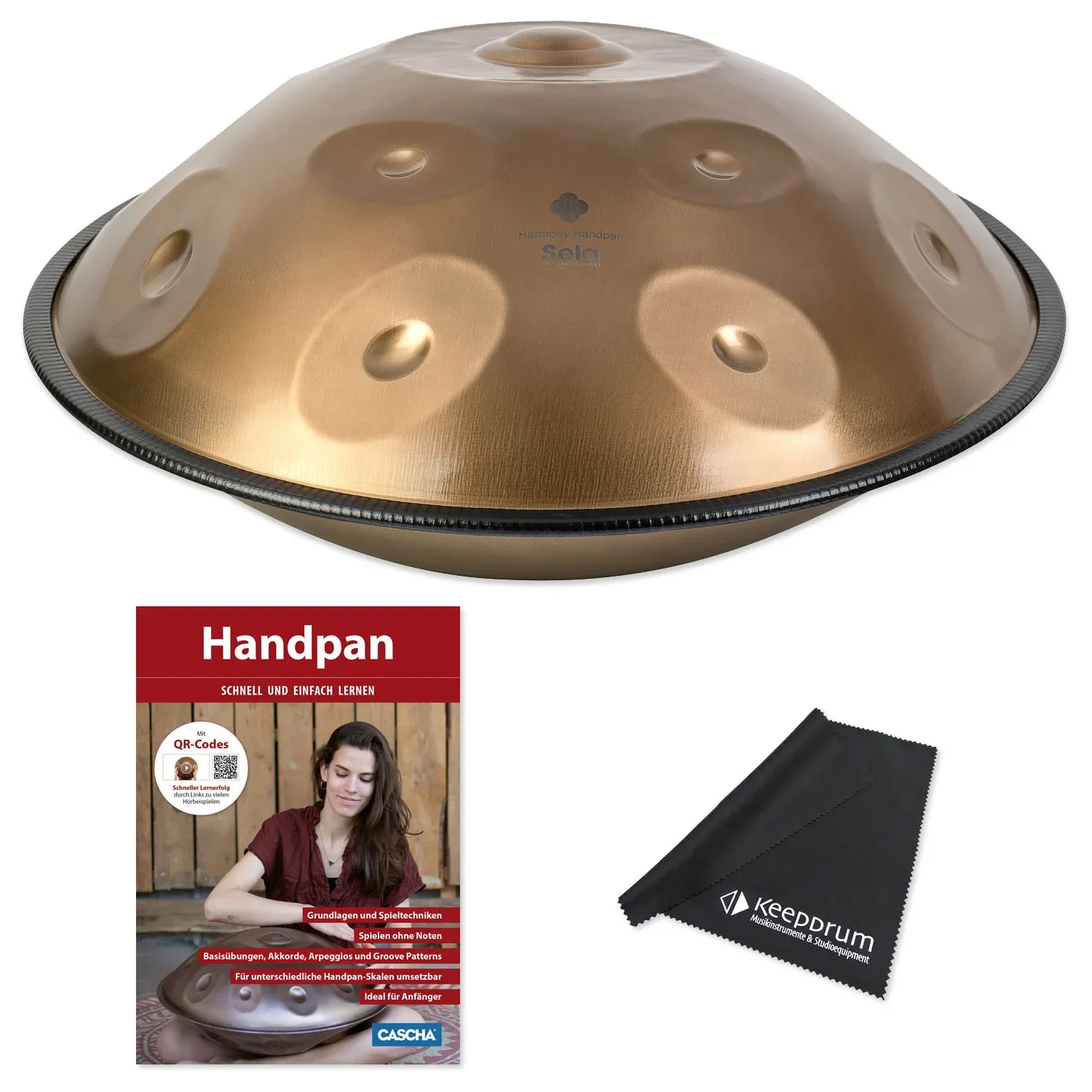 Sela SEHP202 Harmony Handpan D-Amara Edelstahl mit Lehrbuch und Tuch