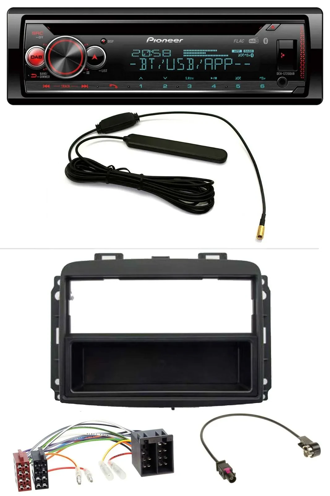Pioneer USB DAB MP3 Bluetooth CD Autoradio für Fiat 500L (mit ISO, ab 2012)