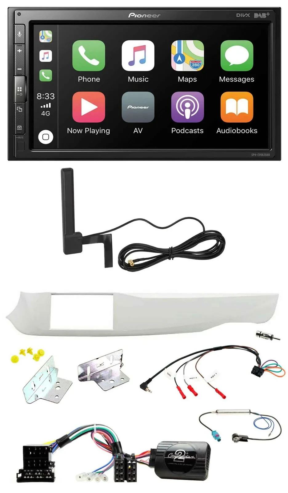 Автомагнитола для Alfa Romeo Giulietta 2010–2014 Pioneer 2-DIN USB Bluetooth DAB, поддержка управления с руля