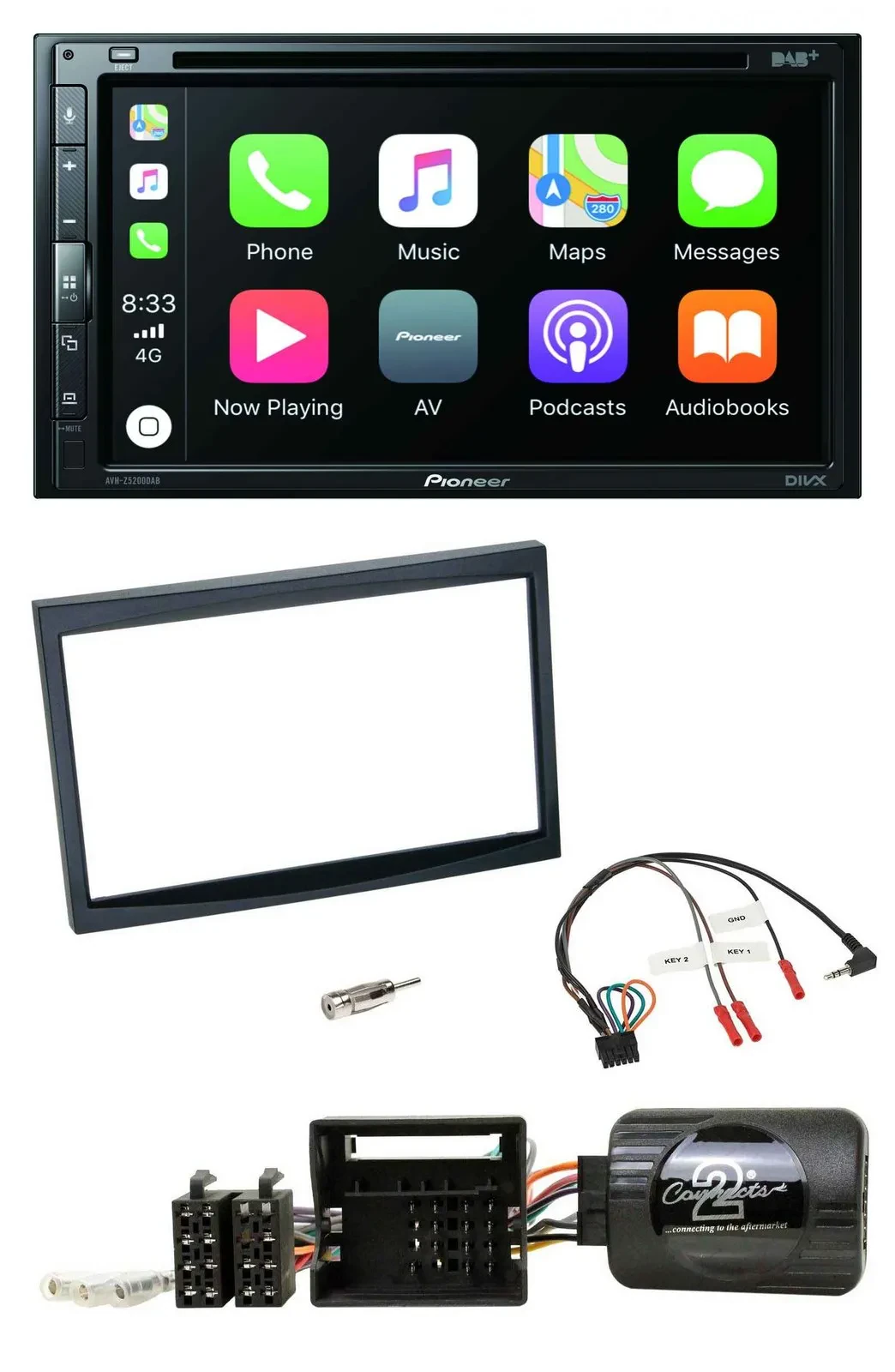 Pioneer DVD 2DIN Lenkrad DAB Bluetooth USB Autoradio für Citroen C2 C3 Berlingo