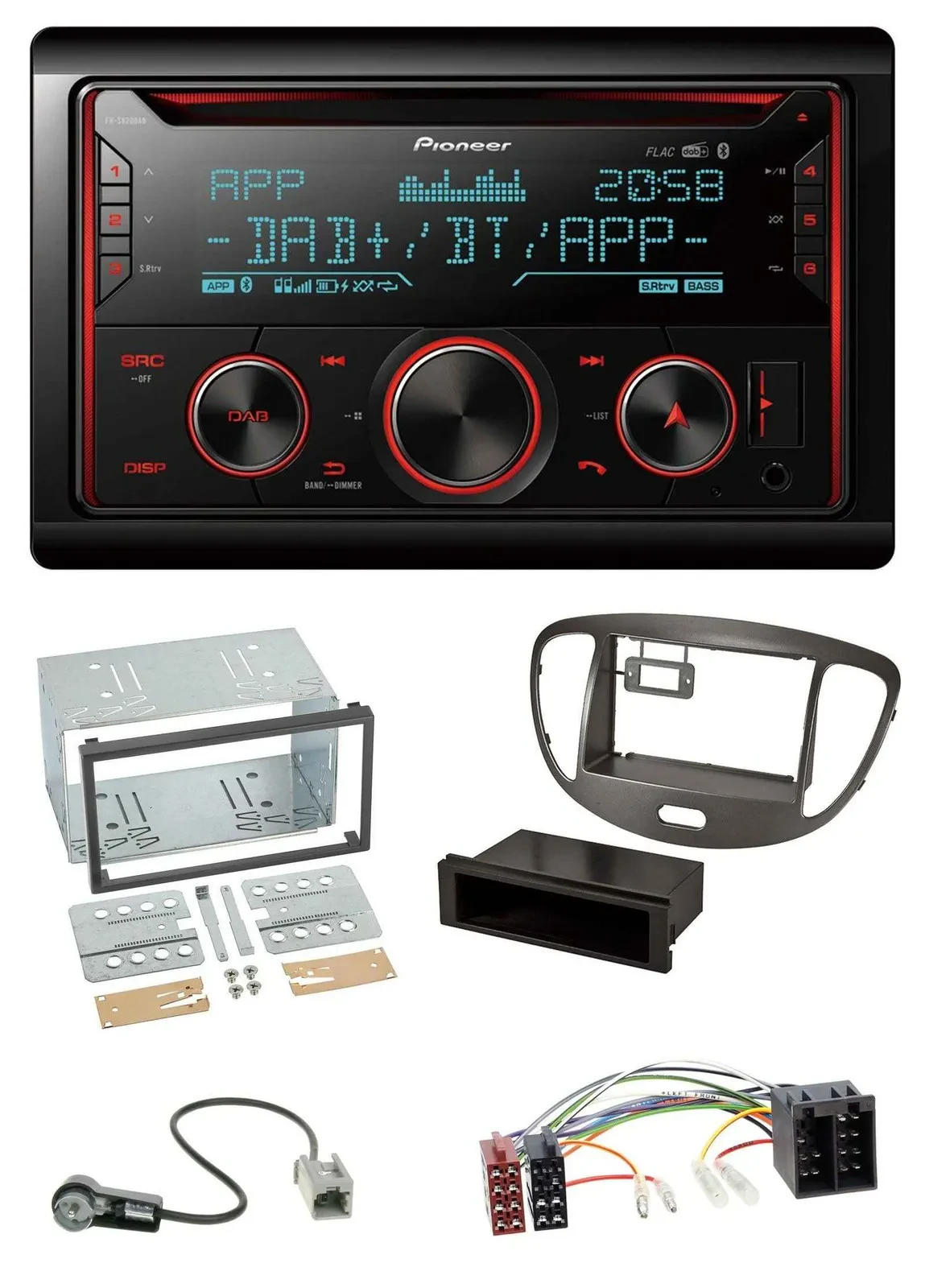 Автомагнитола Pioneer 2-DIN DAB, CD, USB, Bluetooth, MP3 для Hyundai i10 (2008–2013), тёмно-серая