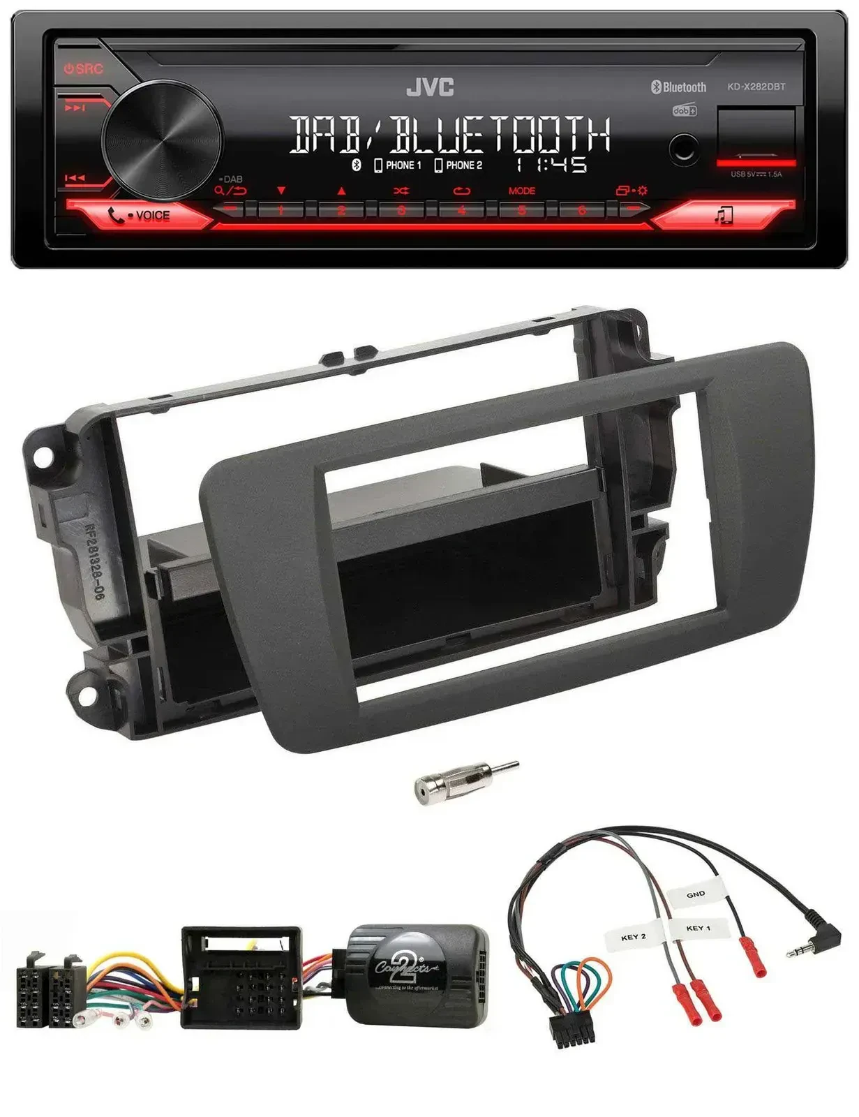 Автомагнитола для Seat Ibiza JVC Bluetooth USB DAB, серый