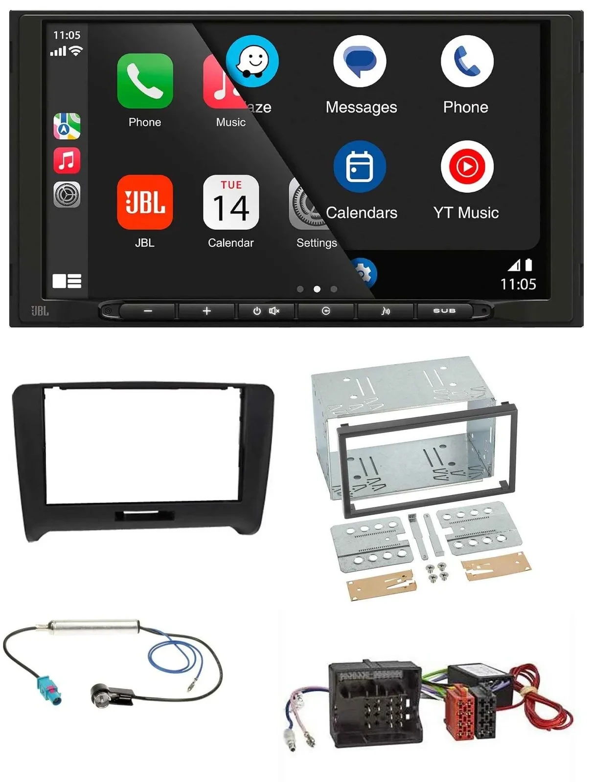 JBL USB 2DIN MP3 Bluetooth AUX Autoradio für Audi TT 06-14 Aktivsystem Quadlock