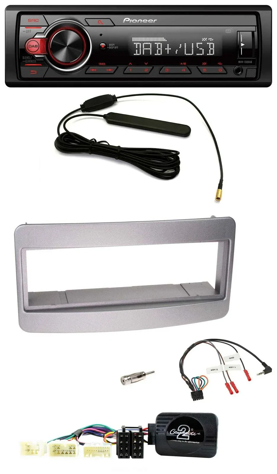 Автомагнитола Pioneer 1-DIN, DAB, MP3, USB, для Toyota RAV4 2001–2006, темно-серебристый, поддержка кнопок на руле