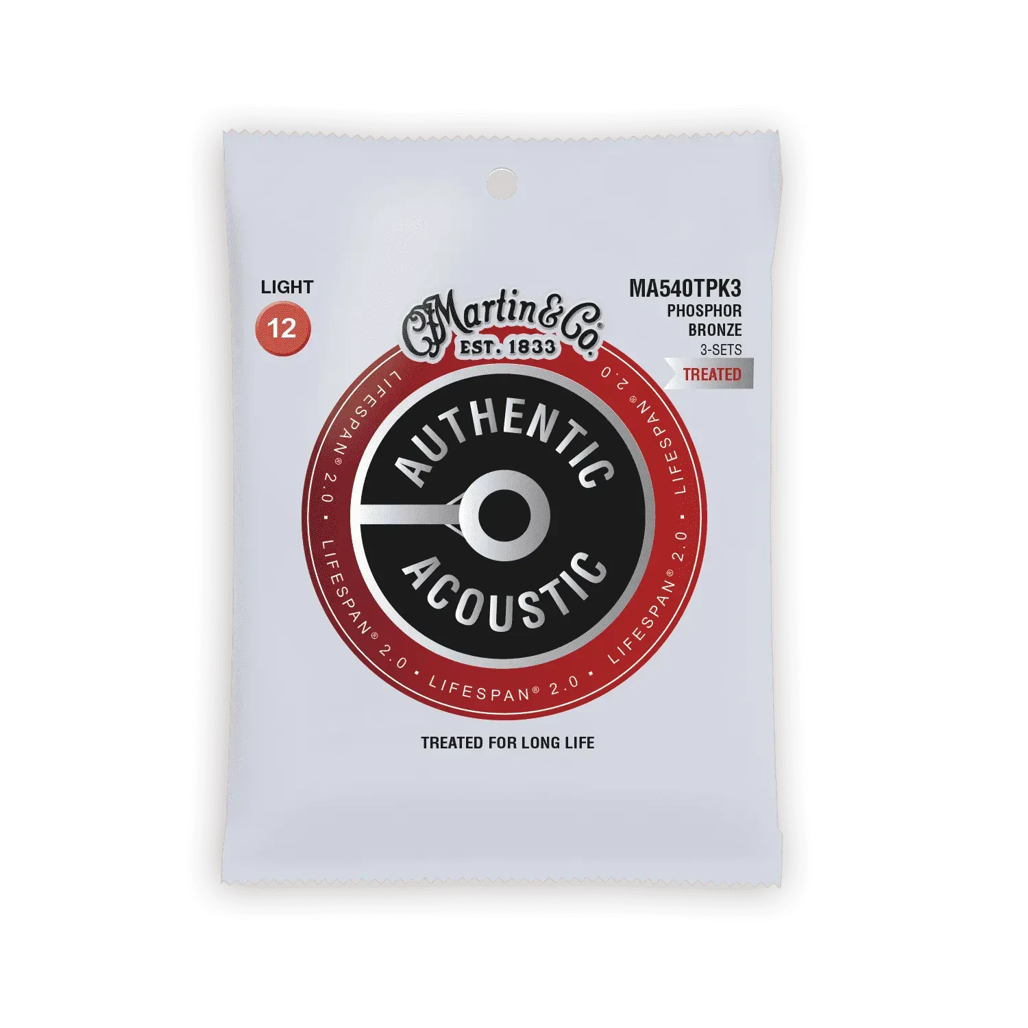 Струны для акустической гитары Martin Guitars MA540TPK3 Authentic Treated Light Phosphor Bronze 12-54 (3 комплекта)