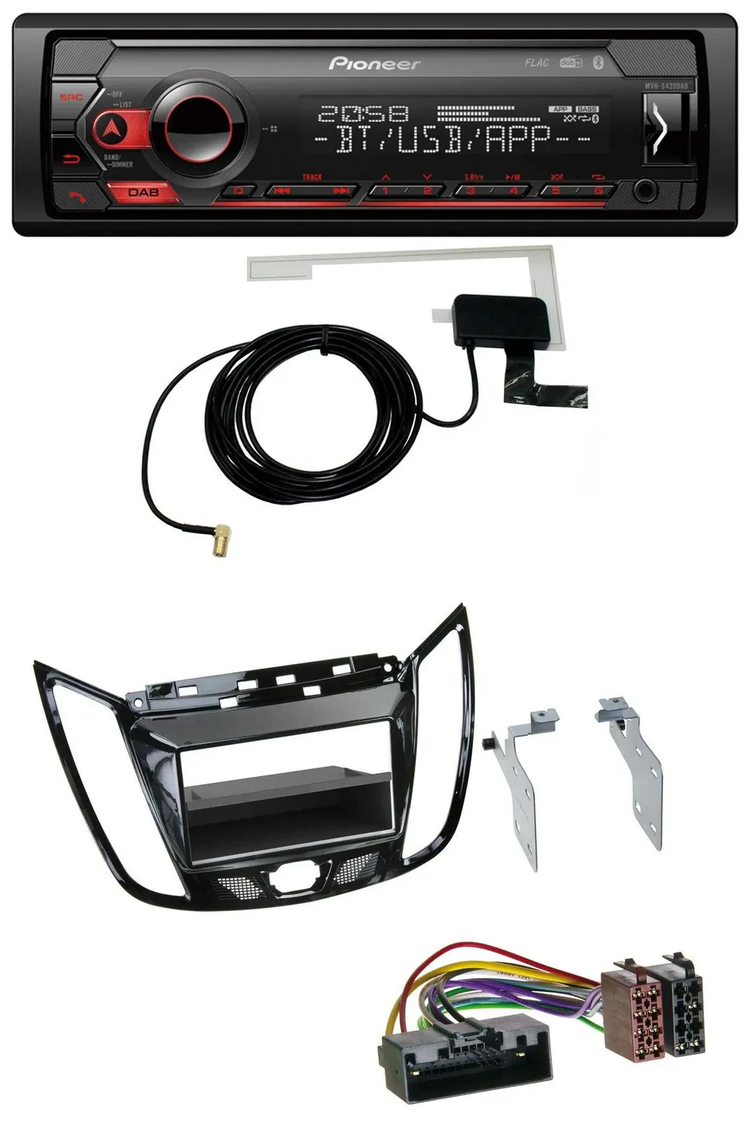 Автомагнитола Pioneer DAB, USB, MP3, Bluetooth для Ford C-Max/Kuga черный (рояльный лак)