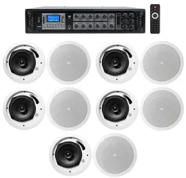 JBL Restaurant/Bar/Cafe Package w/ 6-Zone Amplifier+(10) White Ceiling Speakers