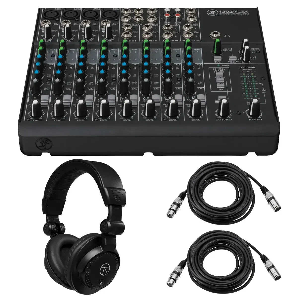 Аналоговый микшер Mackie 1202VLZ4 12-канальный (набор) с наушниками TAPH100 и 2 x XLR-кабелями