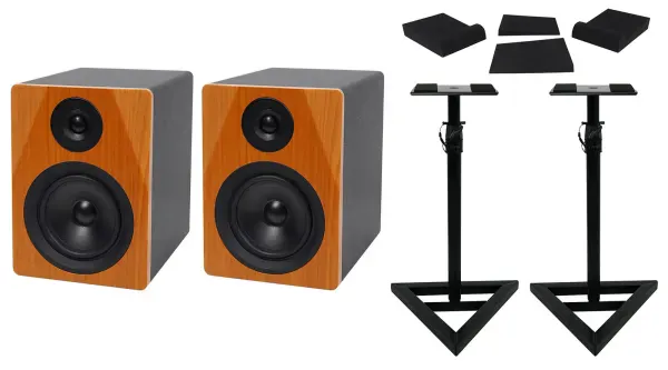 (2) Rockville DPM5C Dual Powered 5.25" 300w Active Studio Monitors+Stands+Pads