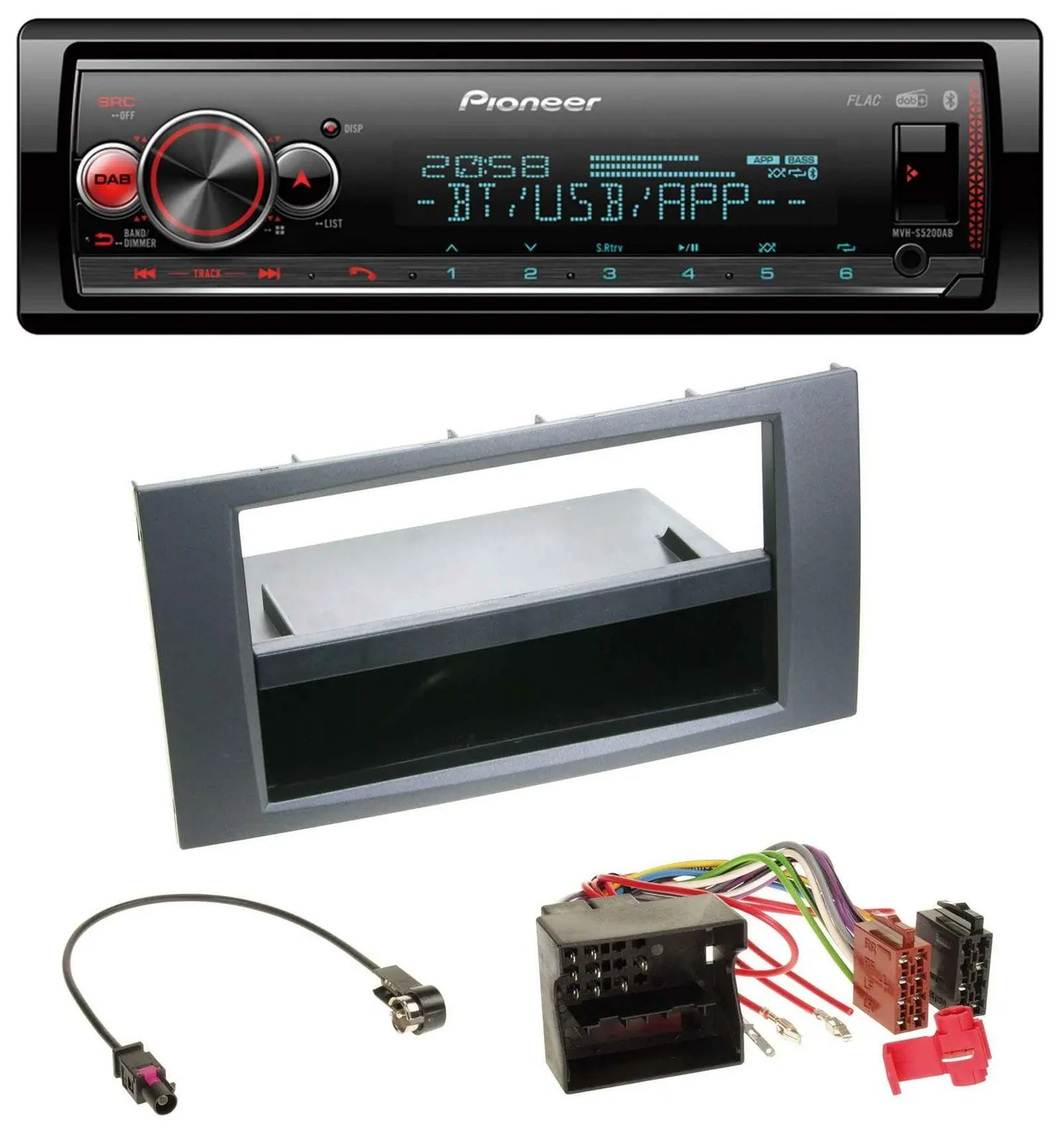 Автомагнитола Pioneer Bluetooth, USB, MP3, DAB для Ford Fiesta/Focus 2004–2008 антрацит