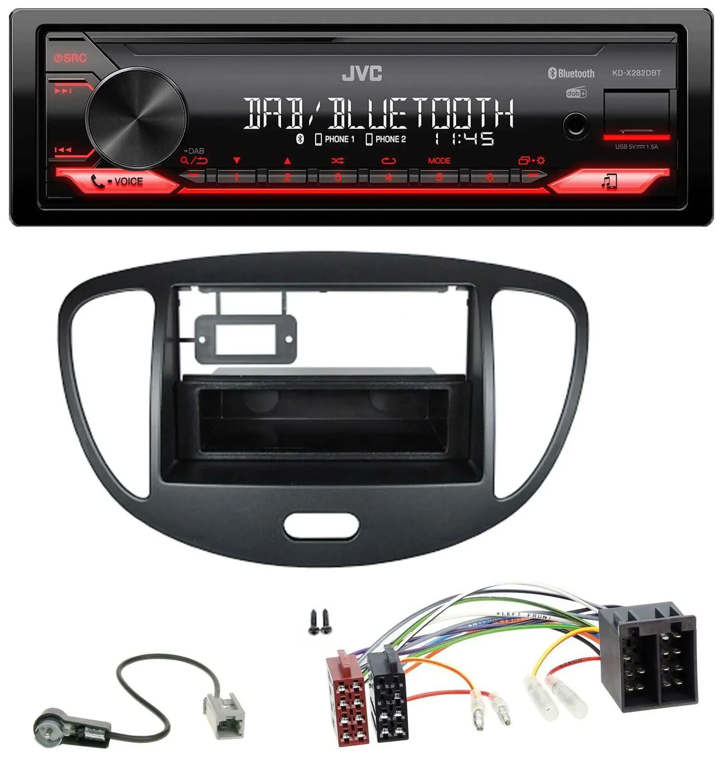 JVC Bluetooth USB DAB MP3 Autoradio für Hyundai i10 (2008-2013) schwarz