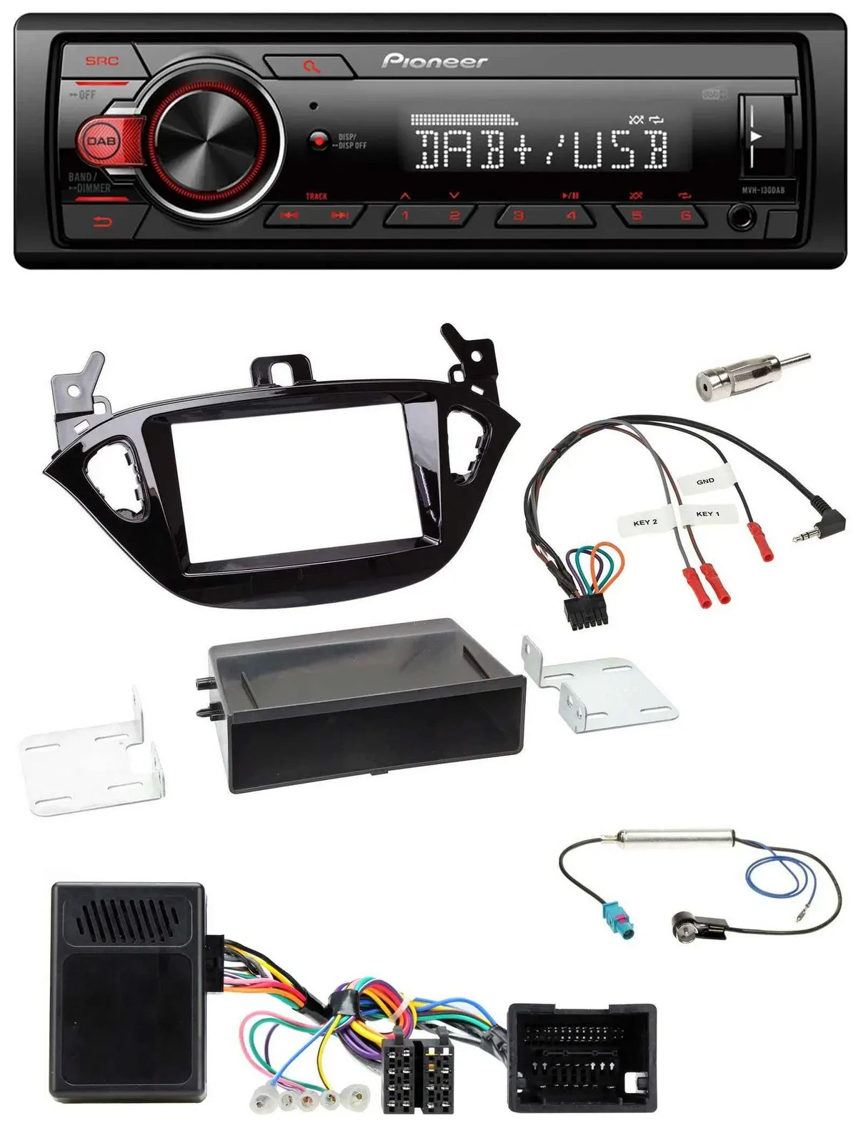 Pioneer MP3 1DIN DAB USB Lenkrad Autoradio für Opel Adam ab 2013 Corsa E Ablage