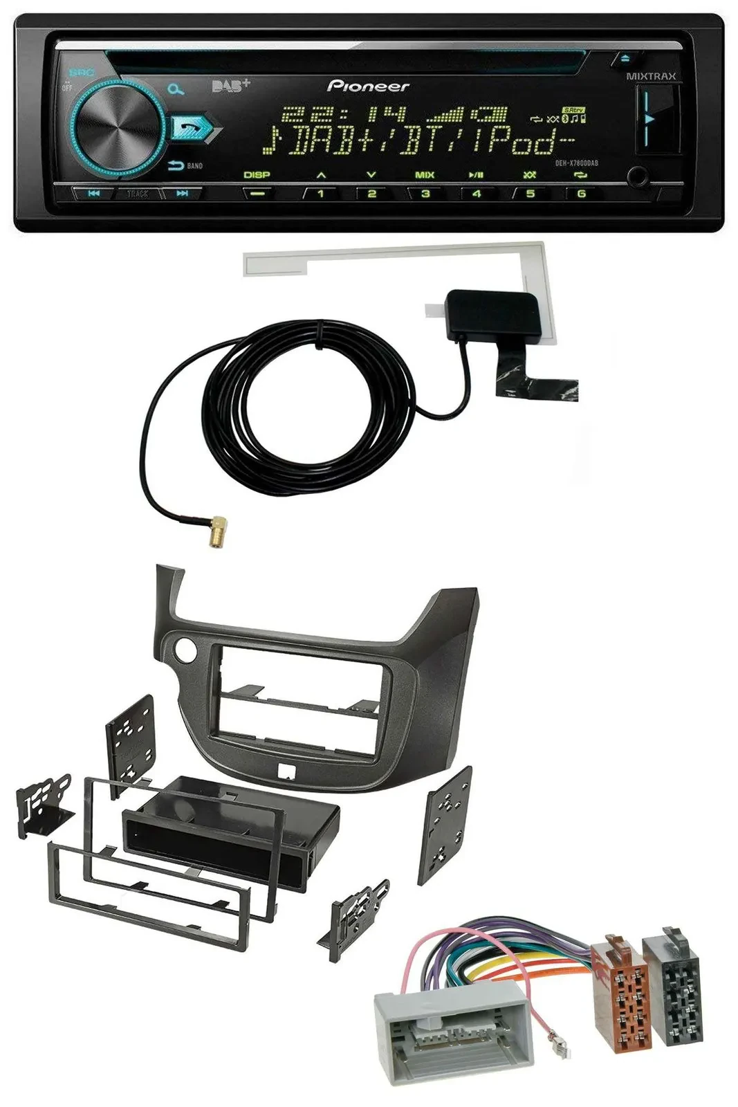 Автомагнитола для Honda Jazz (с 2009) Pioneer CD/MP3, USB, AUX, DAB, тёмно-серая