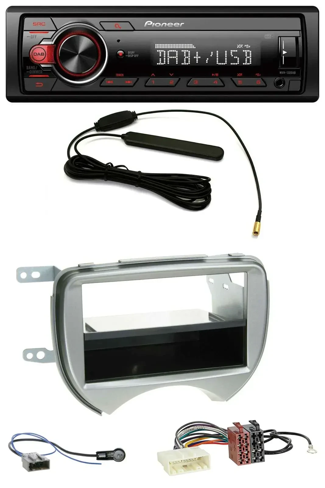 Автомагнитола для Nissan Micra (K13, 2010–2013) Pioneer MP3, DAB, 1-DIN, AUX, USB, серебристая