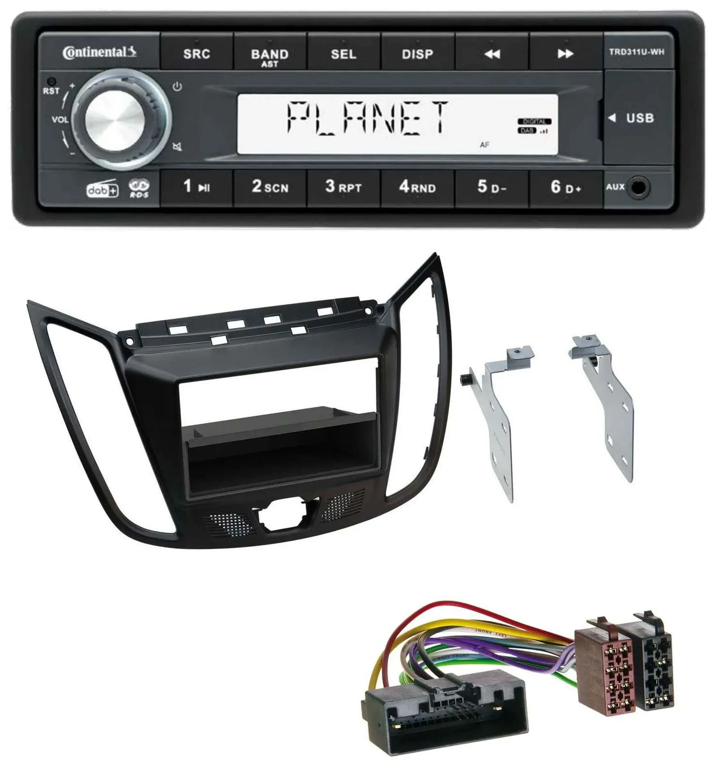 Continental MP3 AUX USB DAB 1DIN Autoradio für Ford C-Max Kuga matt schwarz
