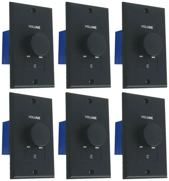 6 Rockville VOL70200 Black 200w 70v Wall Volume Controls Zone Controller Boxes