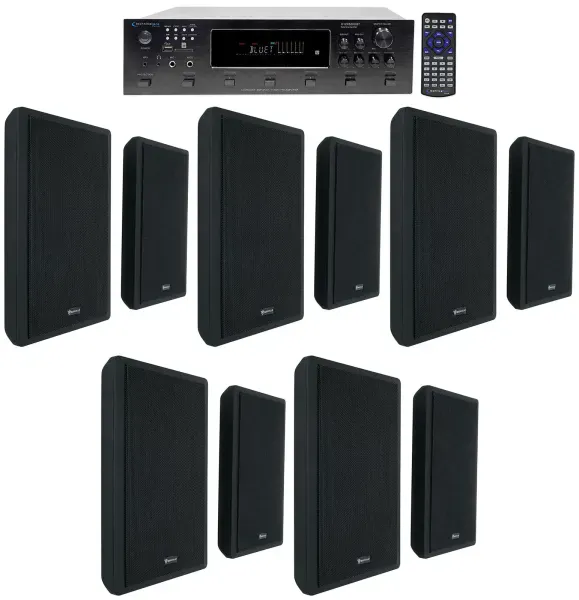 Technical Pro 6000w 6-Zone Amplifier+10 Slim Wall Speakers 4 Restaurant/Bar/Cafe