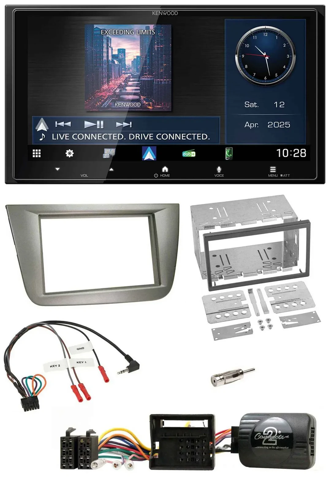 Kenwood Bluetooth 2DIN USB DAB Lenkrad Autoradio für Seat Toledo Altea silber