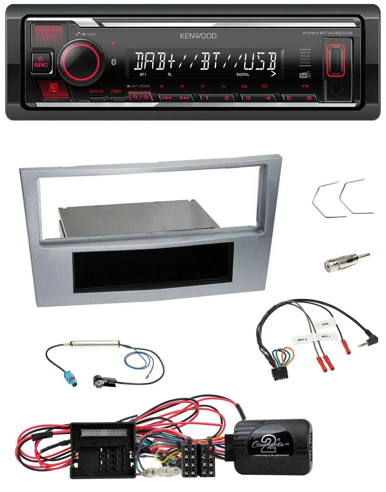 Автомагнитола Kenwood Bluetooth USB DAB для Opel Corsa D (2009–2014), матовый хром, поддержка управления на руле
