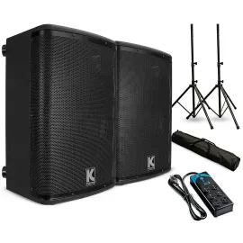 Kustom PA KPX15A 15" Powered Speaker Pair with Stands and Power Strip