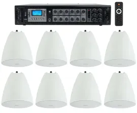 Rockville 6-Zone Commercial Amp+8 White Pendant Speakers For Restaurant/Bar/Cafe