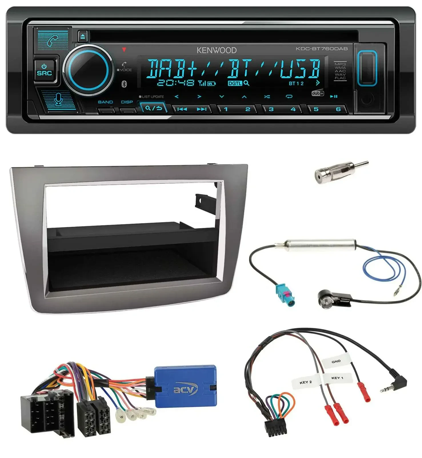 Автомагнитола Kenwood Bluetooth DAB USB CD для Alfa Romeo Mito 955 2013–2018 (ISO)