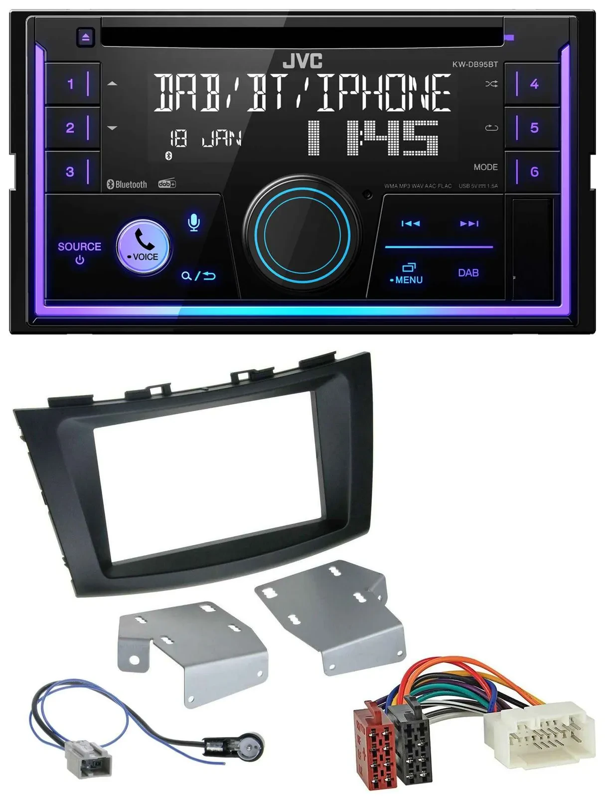 Автомагнитола JVC 2-DIN DAB Bluetooth CD USB MP3 для Suzuki Swift (с 2010)