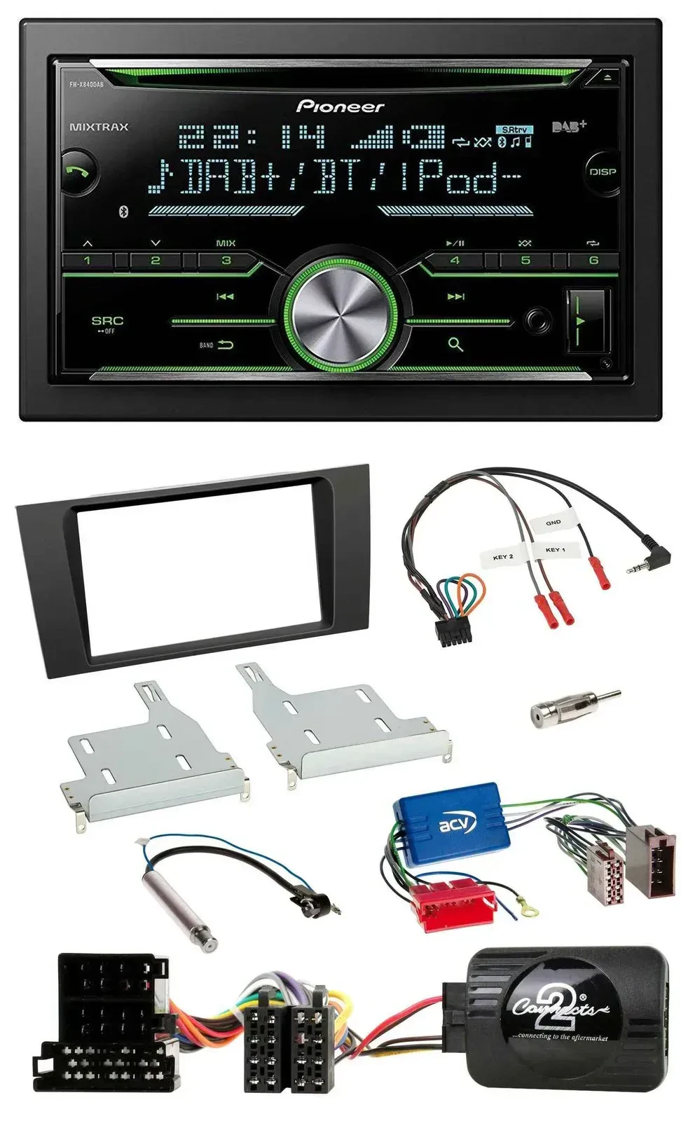 Pioneer Bluetooth Lenkrad DAB 2DIN USB CD Autoradio für Audi A4 99-01 Aktivsyste