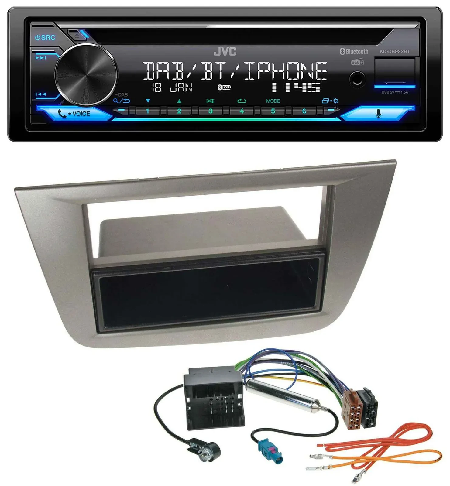 JVC Bluetooth MP3 USB DAB CD Autoradio für Seat Altea Toledo ab 05 Anthrazit-met