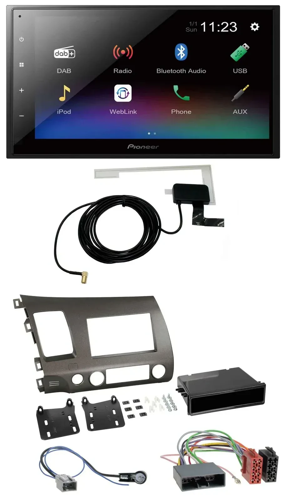 Автомагнитола Pioneer 2DIN, DAB, Bluetooth, USB, MP3 для Honda Civic Hybrid FD3 (2006–2010)