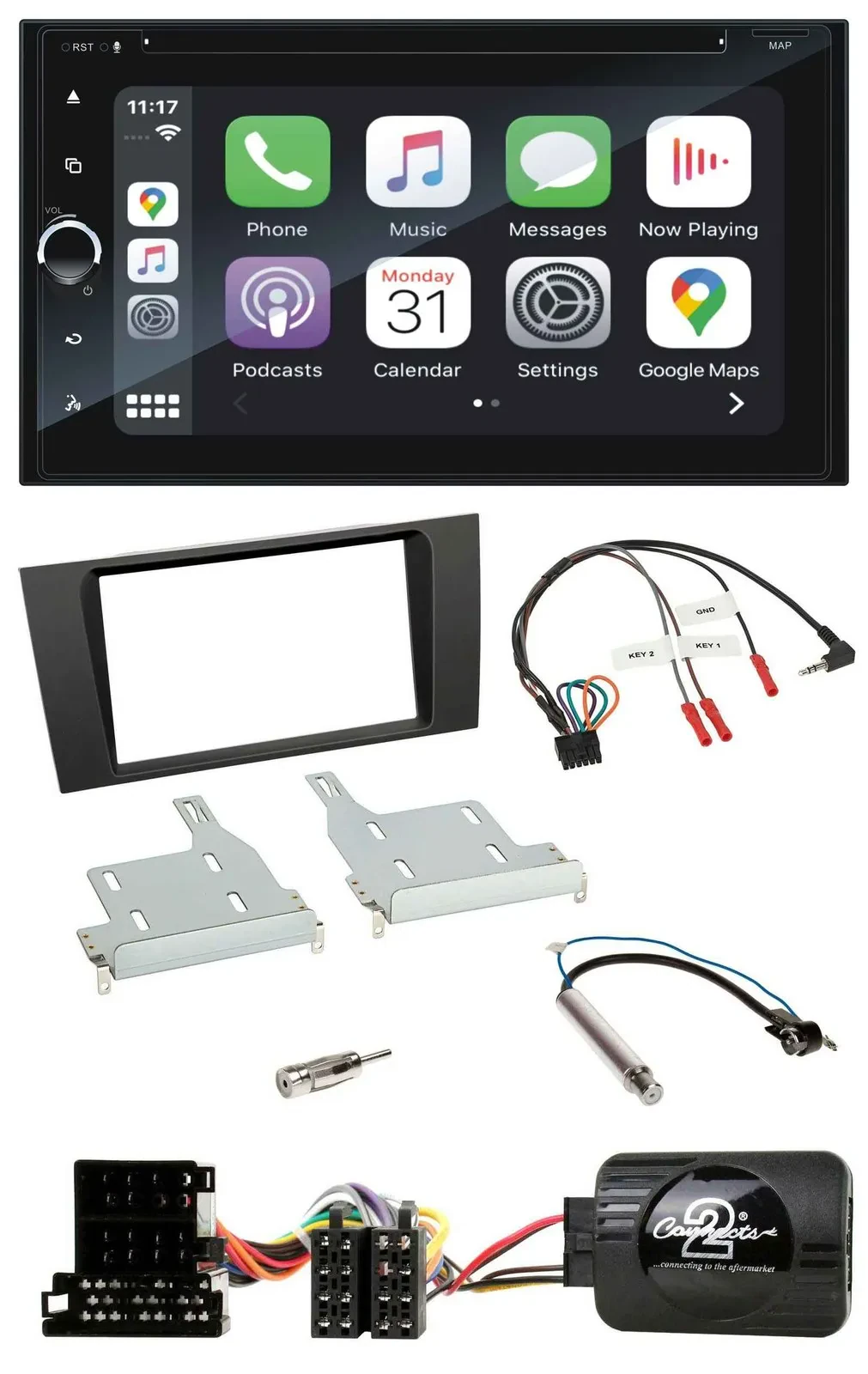 Blaupunkt DAB USB Bluetooth Lenkrad 2DIN TMC Navigation für Audi A4 1999-2001
