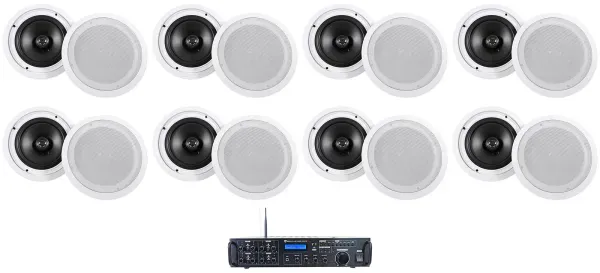 Rockville Rock Zone 8 Channel Multi Room Receiver+(16) 8" White Ceiling Speakers